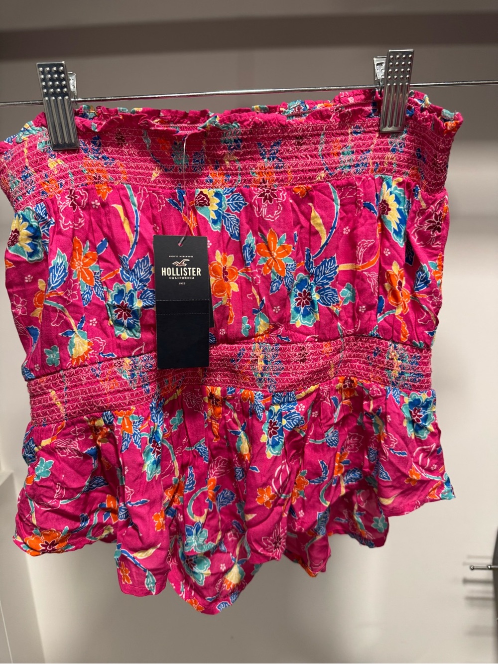 Hollister Hot Pink Floral Smocked Top